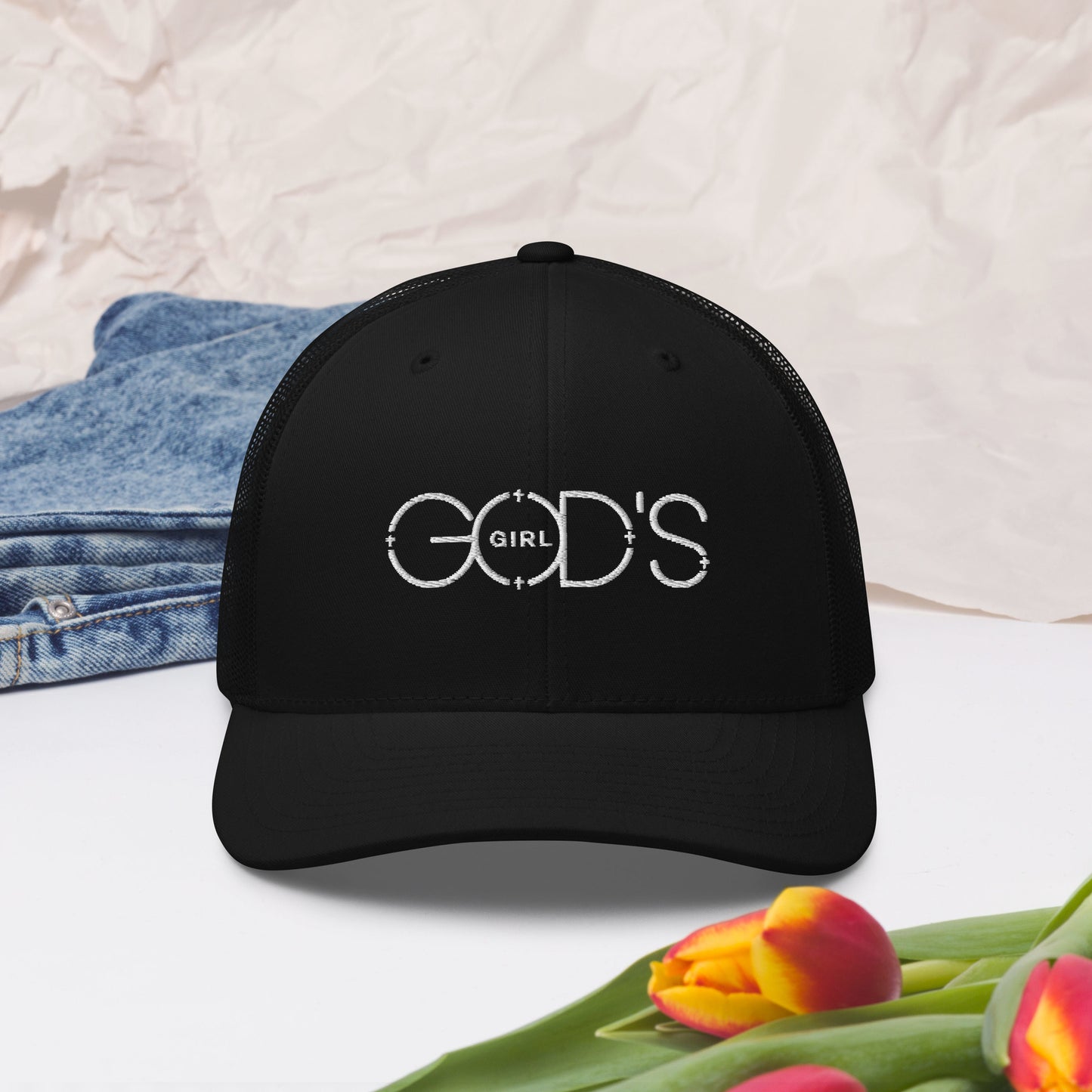 Trucker Cap with GOD'S GIRL embroidered