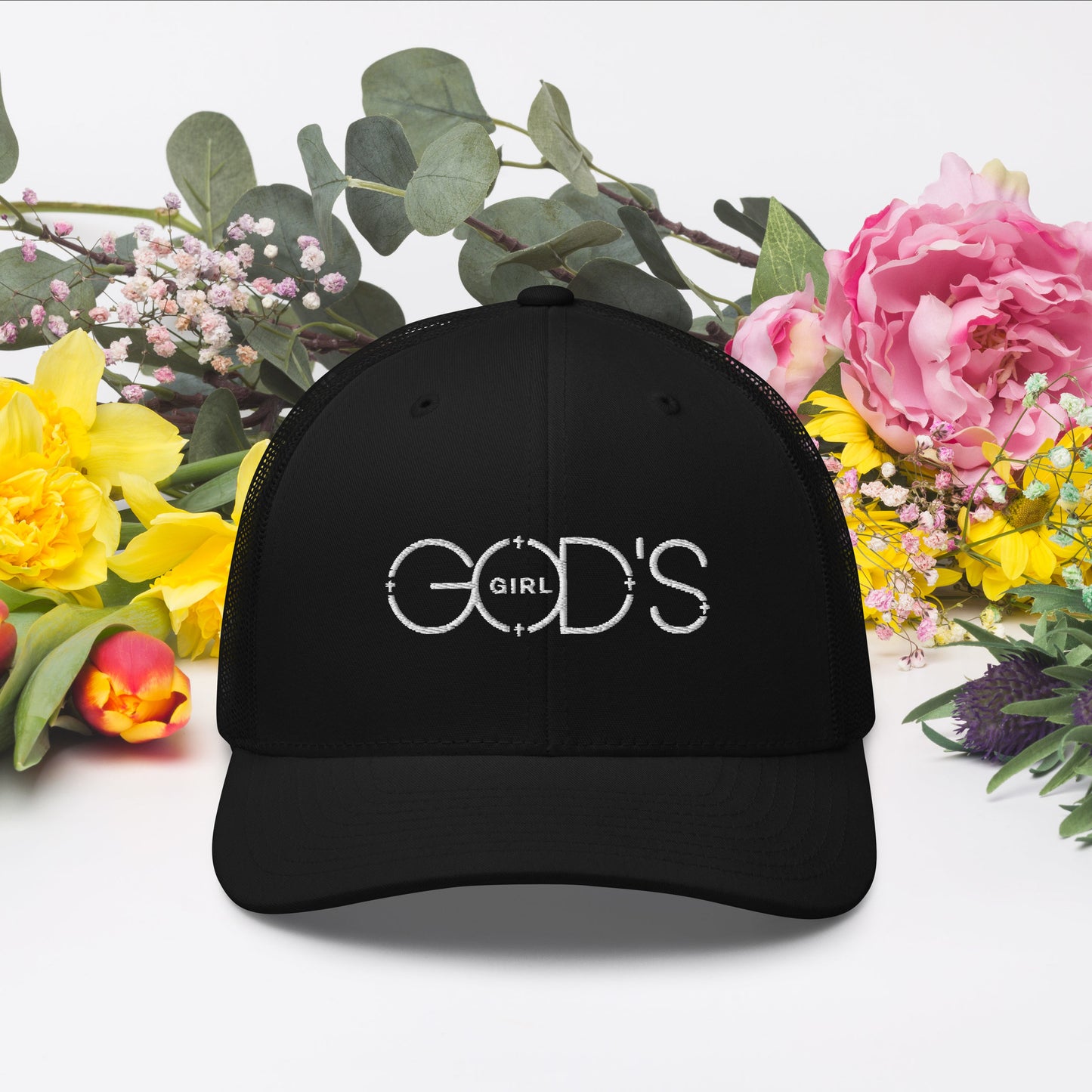 Trucker Cap with GOD'S GIRL embroidered