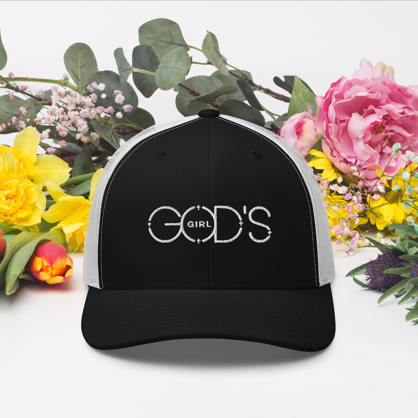 Trucker Cap with GOD'S GIRL embroidered