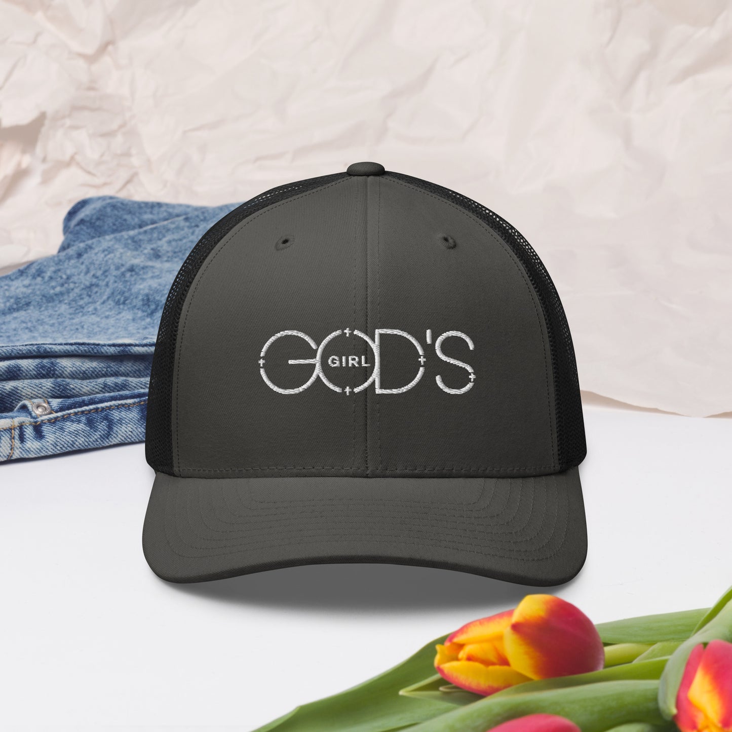 Trucker Cap with GOD'S GIRL embroidered